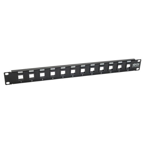 Tripp Lite N062-012-KJ 12-Port 1U Rack-Mount Unshielded Blank Keystone/Multimedia Patch Panel, RJ45 Ethernet, USB, HDMI, Cat5e/6