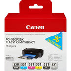 Canon 6496B005/PGI-550/CLI-551 Ink cartridge multi pack Bk,C,M,Y,Gy 7ml Pack=6 for Canon Pixma IP 8700/MG 6350/MG 7550