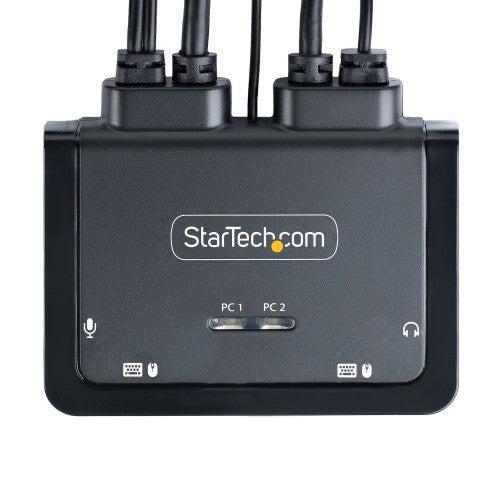 StarTech.com 2-Port Hybrid USB-C DisplayPort Cable KVM Switch, 4K 60Hz, Compact KVM with 6ft/1.8m USB-A/DisplayPort/Audio & 4ft/1.2m USB-C Integrated Host Cables, Bus Powered - Remote Push Button/Hotkey Switching
