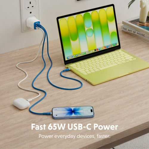 Targus HyperJuice Flex 65W GaN Laptop, Smartphone, Headset, Portable gaming console Blue, White AC Indoor