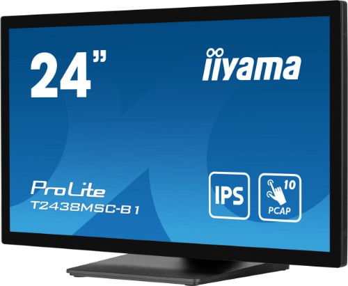 iiyama ProLite 23.8” 10pt Optical Bonded PCAP touchscreen monitor with IPS panel technology, edge-to-edge glass design, anti-fingerprint coating and metal housing