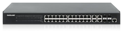 Intellinet 24-Port Gigabit Ethernet PoE+ Web-Managed Switch with 4 Gigabit Combo Base-T/SFP Ports, IEEE 802.3at/af Power over Ethernet (PoE+/PoE) Compliant, 370 W, Endspan, 19" Rackmount (with UK power cord)