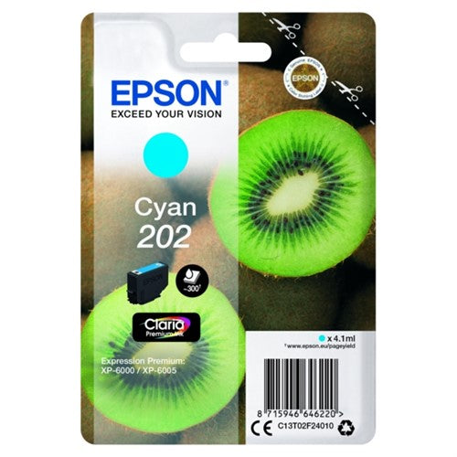 Epson C13T02F24010/202 Ink cartridge cyan, 300 pages 4.1ml for Epson XP 6000