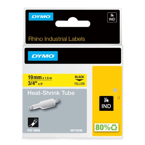 Dymo 18058/S0718340 Heat Shrink Tubes black on yellow 19mm x 1,5m for Dymo Rhino 6-19mm/24mm