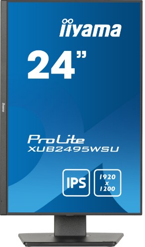 iiyama ProLite 24” 3-side borderless monitor featuring IPS (In-Plane-Switching) panel with a 16:10 aspect ratio and height-adjustable stand