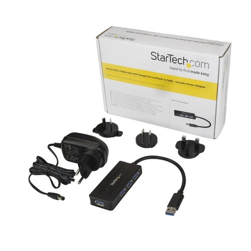 StarTech.com 4 Port USB 3.0 Hub (SuperSpeed 5Gbps) with Fast Charge – Portable USB 3.2 Gen1 Type-A Laptop/Desktop Hub - USB Bus Power or Self Powered for High Performance – Mini/Compact