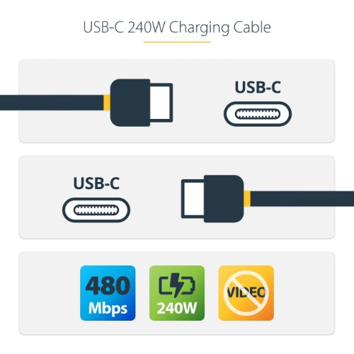 StarTech.com 3ft (91cm) USB-C Charging Cable, Charge & Sync, 240W (5A) PD EPR, USB 2.0 Laptop Charger Cable, USB-IF Certified , TPE Jacket - Black USB C Charging Cord
