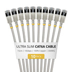 StarTech.com 15cm Gray Ultra Slim Cat6A Ethernet Cable, 10 Pack, Snagless, FTP, Pure Bare Copper Wire, 34AWG Ultra Slim RJ45 Network Patch Cord, Individually Tested