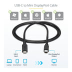 StarTech.com 3.3 ft (1m) USB-C to Mini DisplayPort Cable - 4K 60Hz - Black