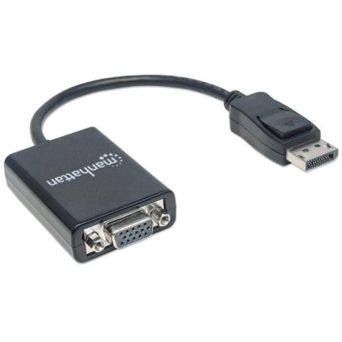 Manhattan DisplayPort to VGA HD15 Converter Cable, 15cm, Male to Female, Active, DP With Latch, Black, Lifetime Warranty, Equivalent to DP2VGA2.