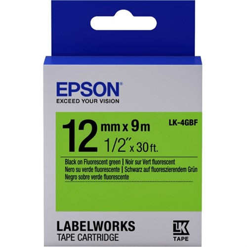 Epson C53S654018/LK-4GBF DirectLabel-etikettes black on green 12mm x 9m for Epson LabelWorks 4-18mm/36mm/6-12mm/6-18mm/6-24mm