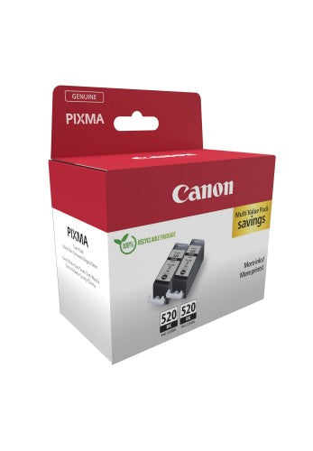 Canon 2932B019/PGI-520PGBK Ink cartridge black pigmented twin pack Cardboard, 2x160 pages ISO/IEC 24711 19ml Pack=2 for Canon Pixma IP 3600/MP 980