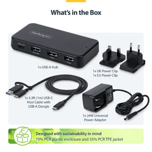 StarTech.com 4-Port USB-C and USB-A Hub, 5Gbps, Self-Powered, 2-in-1 USB-C and USB-A Host Cable, 1x USB-C and 3x USB-A (1x BC 1.2), 36W Power Adapter Included