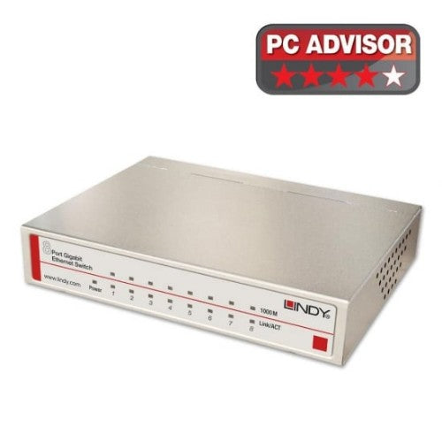 Lindy Network Switch - Gigabit, Desktop, 8 Port, 10/100/1000