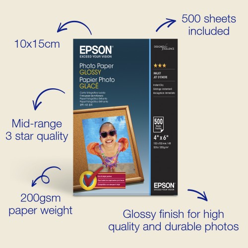 Epson Glossy Photo Paper (100 x 150mm), 200gsm, 500 sheets