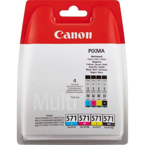 Canon 0386C005/CLI-571 Ink cartridge multi pack Bk,C,M,Y, 4x1.11K pages ISO/IEC 24711 7ml Pack=4 for Canon Pixma MG 5750/7750