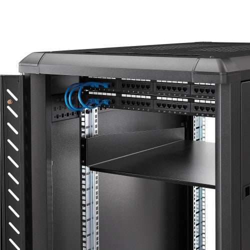StarTech.com 2U Server Rack Shelf - Universal Rack Mount Cantilever Shelf for 19" Network Equipment Rack & Cabinet - Heavy Duty Steel – Weight Capacity 50lb/23kg - 22" Deep Tray, Black - TAA