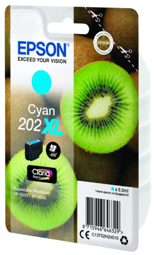 Epson C13T02H24010/202XL Ink cartridge cyan high-capacity, 650 pages 8.5ml for Epson XP 6000