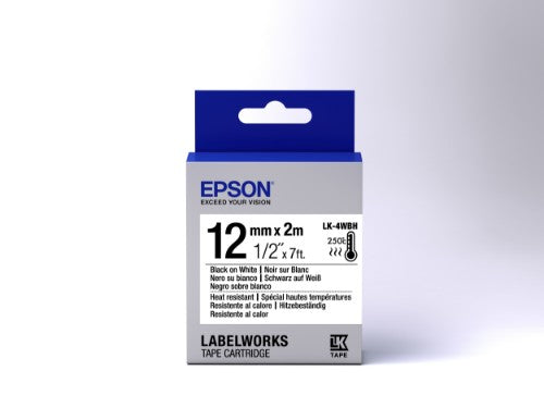 Epson C53S654025/LK-4WBH Ribbon black on white heat-resistant 12mm x 2m for Epson LabelWorks 4-18mm/36mm/6-12mm/6-18mm/6-24mm