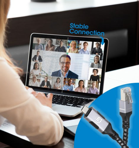 Manhattan USB-C to Gigabit (10/100/1000 Mbps) Network Ethernet RJ45 Cable, Length 2m, Multi-Gigabit Ethernet, Black/Silver, Three Year Warranty