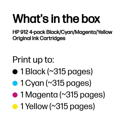 HP 6ZC74AE/912 Ink cartridge multi pack Bk,C,M,Y, 4x300 pages 17.08ml 8,3ml + 3x2,9ml Pack=4 for HP OJ Pro 8010/e/8020
