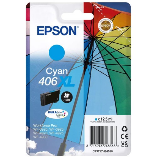 Epson C13T17H24010/406XL Ink cartridge cyan high-capacity, 1.2K pages 12.5ml for Epson  WF-3920