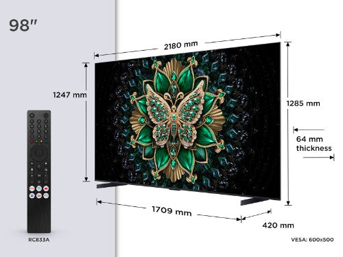 TCL C6K -UK 98 inch Premium QD-Mini LED 144Hz 4K HDR High Brightness Dolby Atmos Smart Google TV