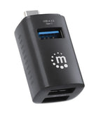 Manhattan USB-C 3-Port Hub, ULTRA COMPACT, 3x USB-A Ports (1x 5 Gbps USB 3.2 Gen1 aka USB 3.0, 3 x 480 Mbps USB 2.0), External Power Supply Not Needed, Universal for all devices, SuperSpeed USB, Black, Three Year Warranty