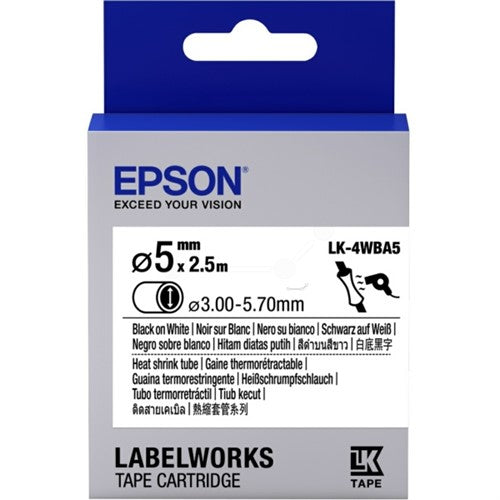 Epson C53S654904/LK-4WBA5 Heat Shrink Tubes black on white 5mm x 2,5m for Epson LabelWorks 6-12mm/18mm/24mm