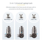 StarTech.com 3-in-1 Universal Laptop Lock 6.6ft (2m), Master Keyed Locking Cable, Compatible w/Noble Wedge®/Nano/K-Slot, Anti-Theft Cut-Resistant Cable, TAA