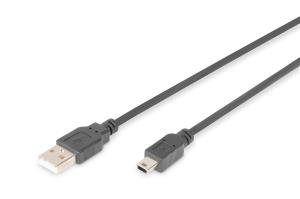 Assmann USB 2.0 connection cable, type A - mini B (5pin) M/M, 1.8m, USB 2.0 conform Black