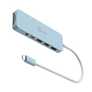 USB-c Multi-port Hub - 2x USB Type-a 1x USB-c 1x Sd 1x microsd 1x Hdmi 1x 3.5 Combo With Power Delivery - Cyan
